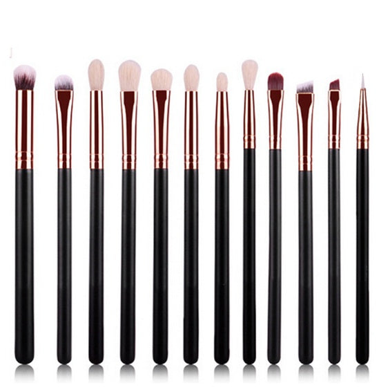 Black rose gold 12 makeup brush set