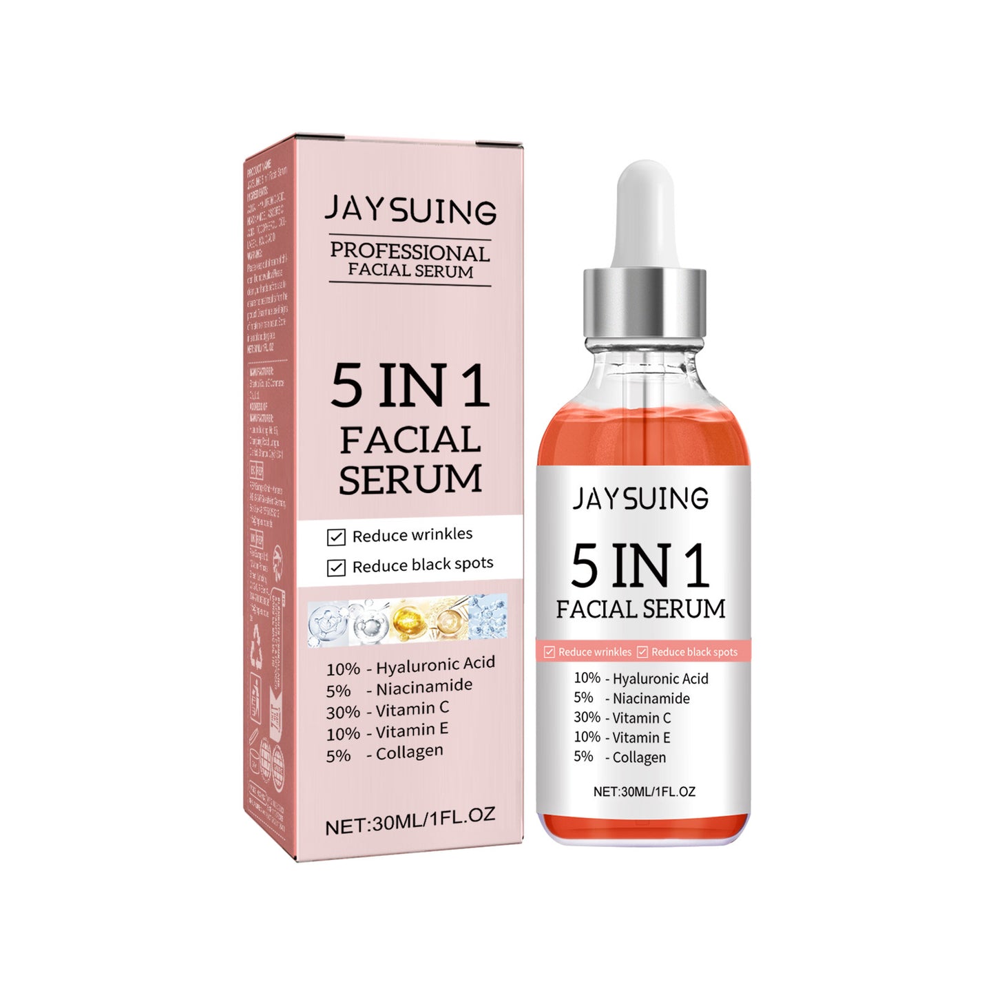 5 In 1 Facial Serum,30 Vitamin C Face Serum,Anti Aging Reduces Wrinkles Hydrating Collagen Facial Serum With Niacinamide,,Hyaluronic Acid, Vitamin E